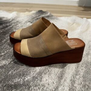 Miz Mooz Tan and Cream Wedge Sandals